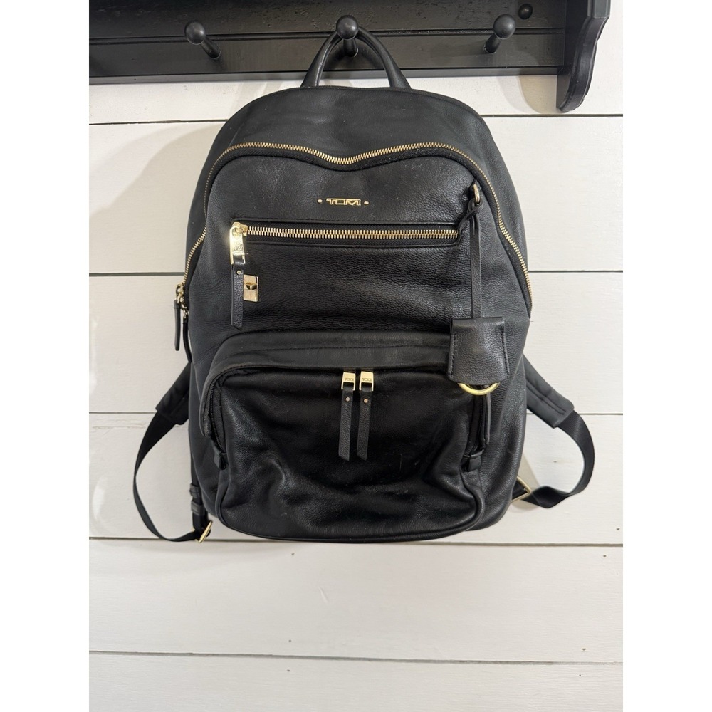 Tumi Voyageur Hartford Black Leather Backpack‎ Travel Luggage Laptop